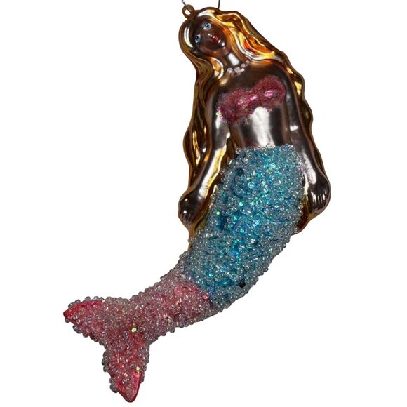 Pier 1 Other - Pier 1 Beaded Mermaid Ornament With Gold Hair Mercery Glass